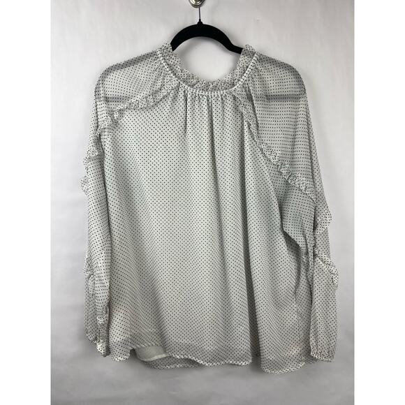 LOFT Ruffle Polka Dot Sheer Blouse, White Black, Romantic Feminine Workwear - Picture 3 of 14